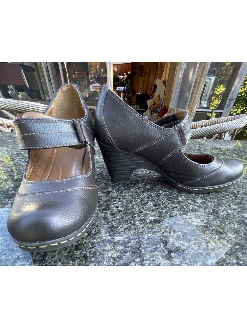 Thom McAn Georgianna Brown Leather Mary Jane Heels Womens 9.5 M Comfort Shoes